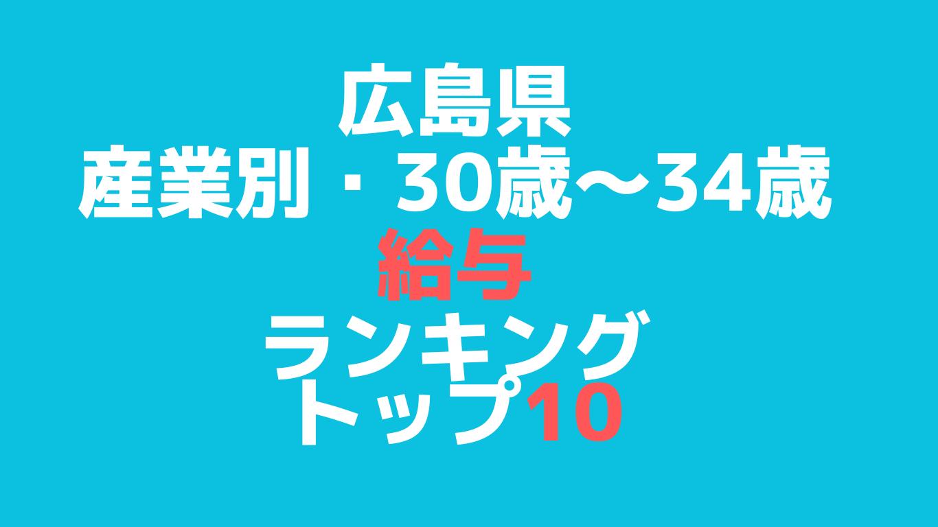 広島県　産業別・30歳～34歳・給与ランキング・トップ１０【2023年度】