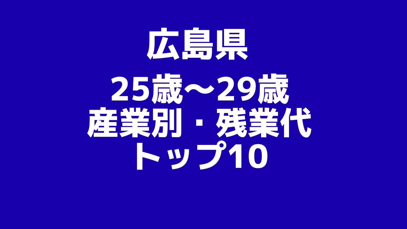 広島県：25歳～29歳の産業別・残業代ランキングトップ10