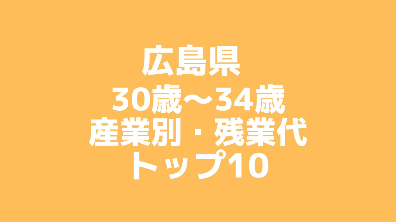 広島県：30歳～34歳の産業別・残業代ランキングトップ10