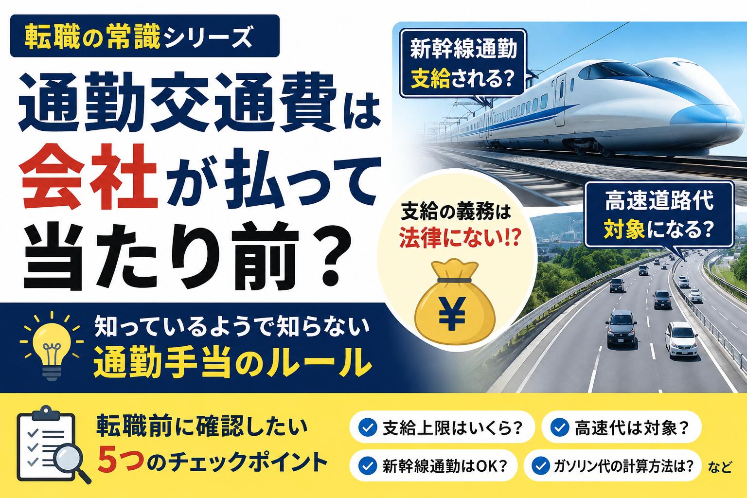 【転職の常識！？シリーズ】　「通勤交通費は会社が払って当たり前」は本当？新幹線通勤・高速道路代の意外なルール