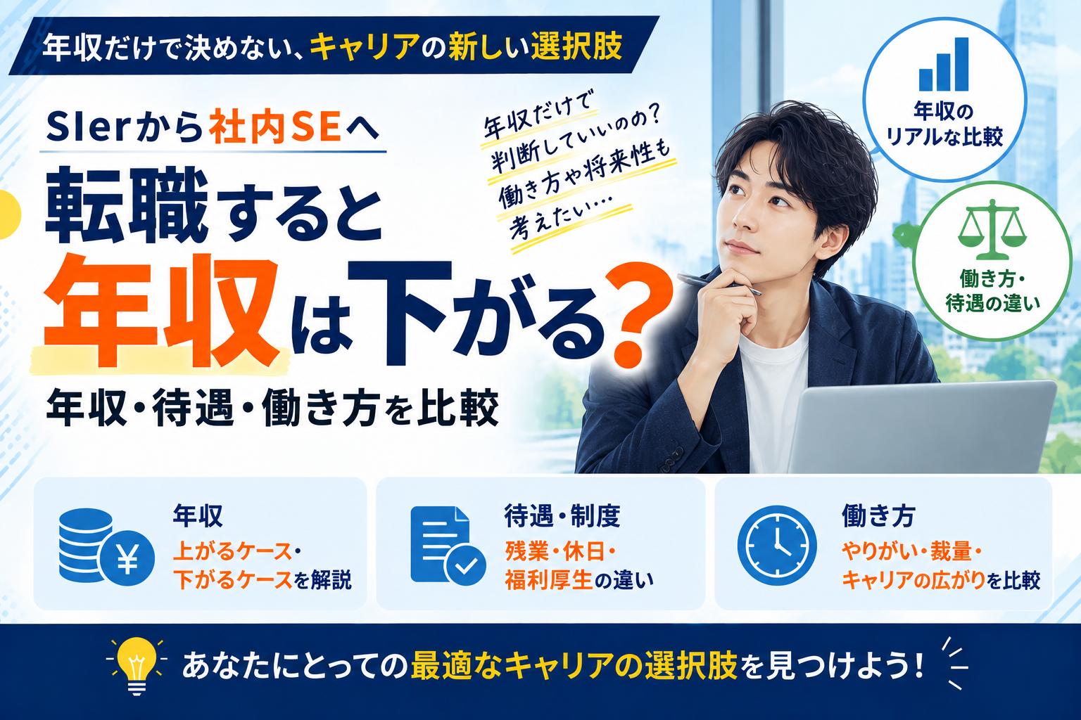 SIerから社内SEへ転職すると年収は下がる？｜年収・待遇・働き方を比較