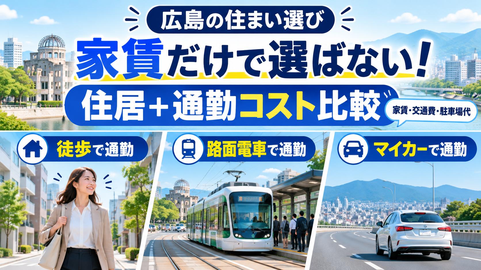 【広島で住む場所を決める前に】家賃・通勤費・駐車場代の月額コスト比較